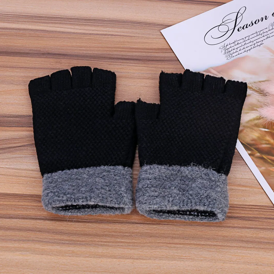 Autumn Winter Men&prime;s Half-Finger Writing Touch-Screen Leakage Thickened Knitted Warm Gloves