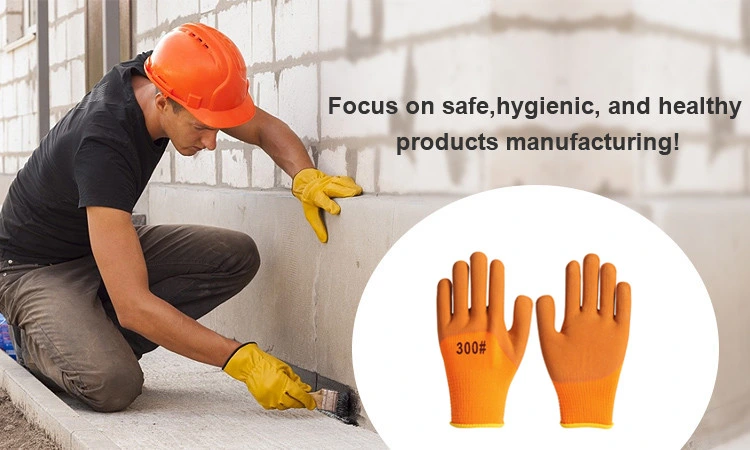 7g Orange Acrylic Polyester Terry Thickness Liner with Latex Foam Coated Warm Winter Safety Work Glove