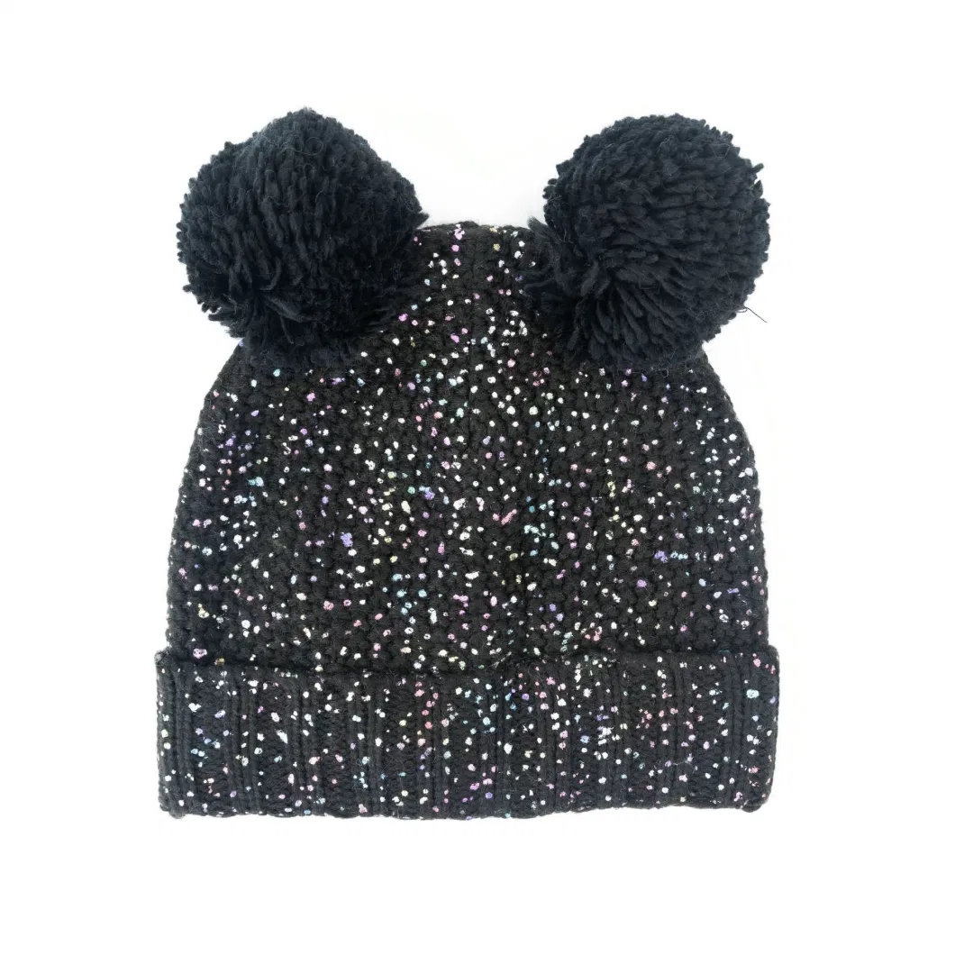 Fatory Customized Children Cute Mix Melange Pompom Stretch Knitted Hat