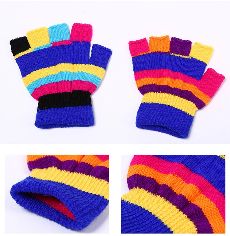 Winter Warm Acrylic Fingerless Half Finger Computer Magic Gloves Student Writing Cheap Low Price Colorful