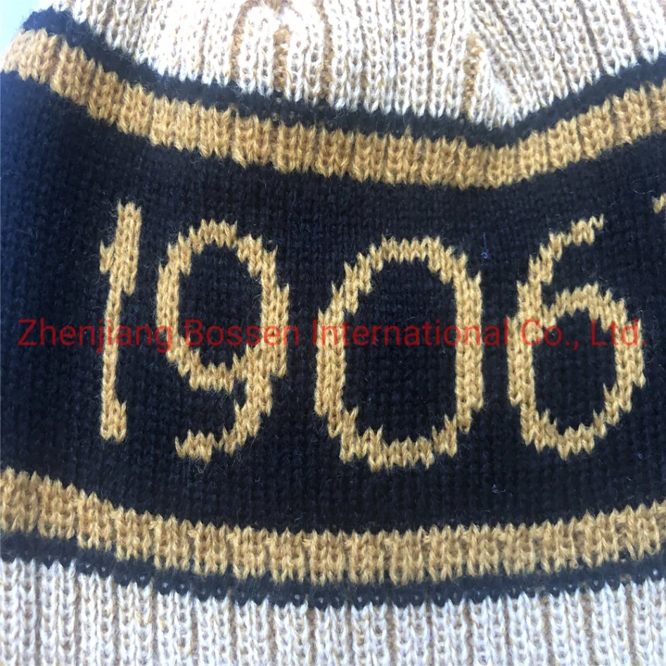 OEM Customized Logo 3D Embroidered Jacquard Acrylic RPET Knitted Winter Beanie Cap