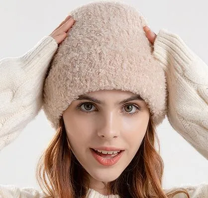 Women&prime;s Warm Winter Beanie Hat Thick Teddy Fleece Knitted Hat