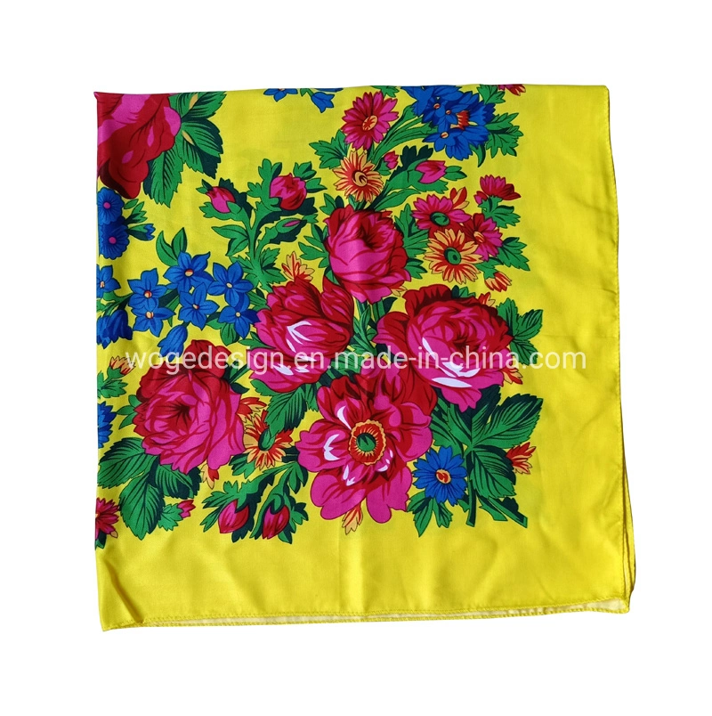 140*140cm Maxi Woge Unique Bright Muffler Dress Scarves Women Print Polyester Fabric Square Factory Floral Shawl