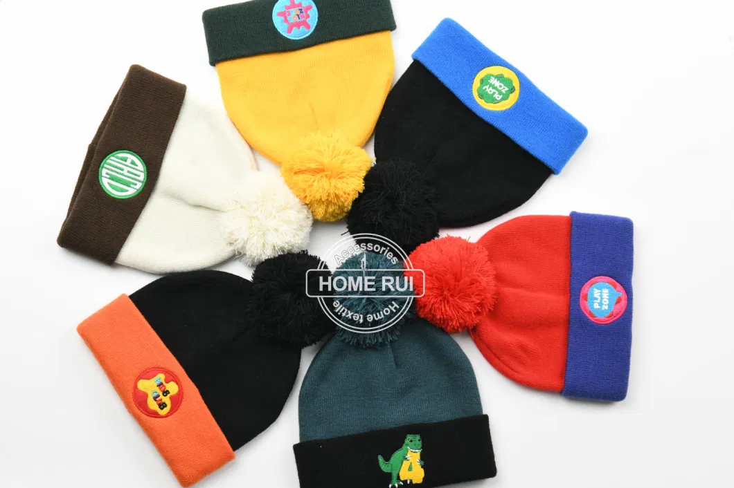 2023 Girls Boys Cute Beanie Hats with POM POM Gloves Set Acrylic Custom Logo Knit Manufacturer Winter Warm for School Kids