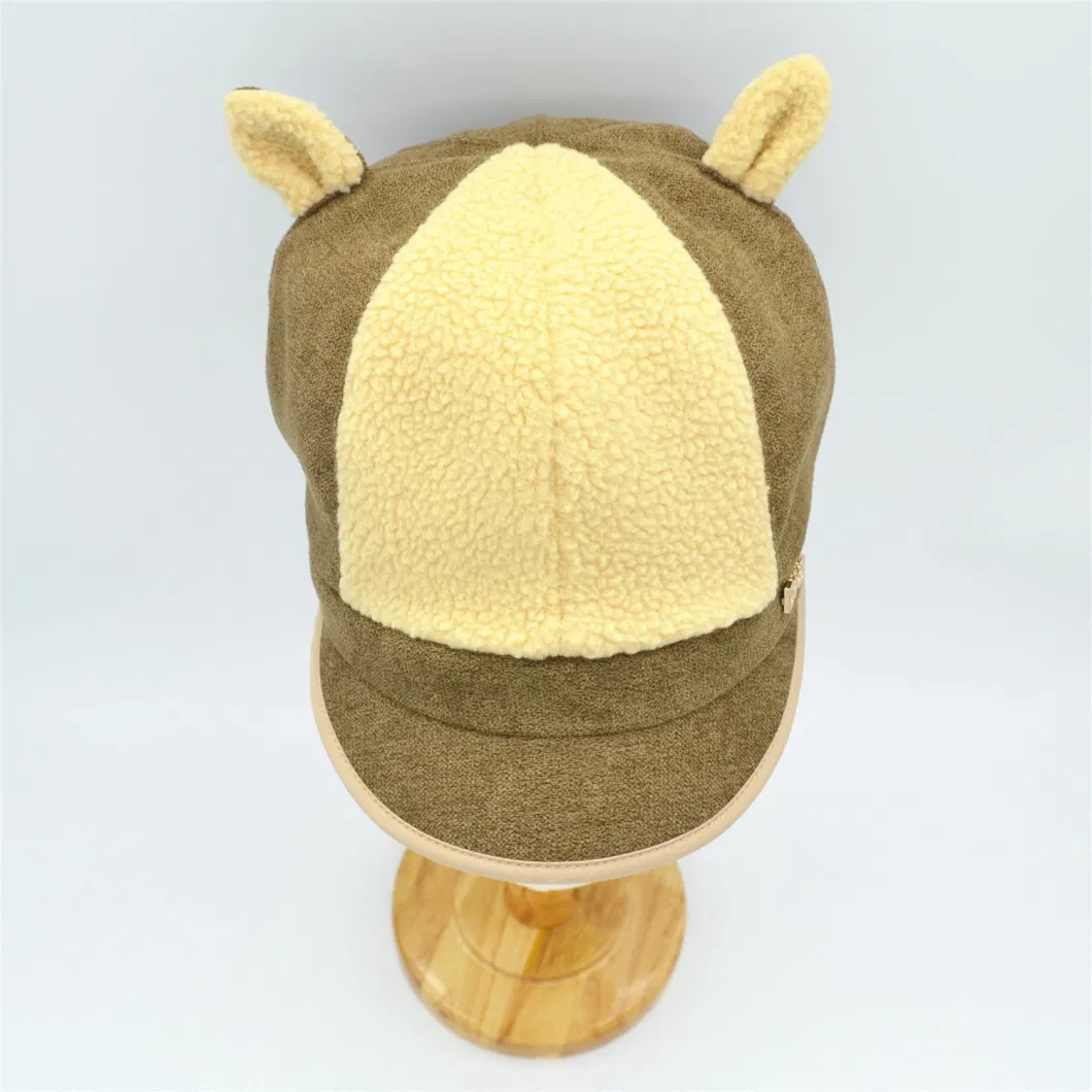 Cream-Colored Khaki Polar Fleece Autumn Warm Winter Khaki Average Size Lovely Alpaca Ear Cap Hat for Adults