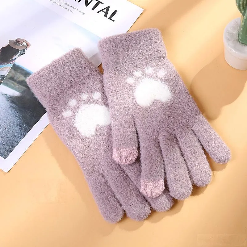 Full Finger Wholesale Custom Knitted Winter Warm Cute Younger Lady Girl Touch Screen Microfiber Fleece Gloves