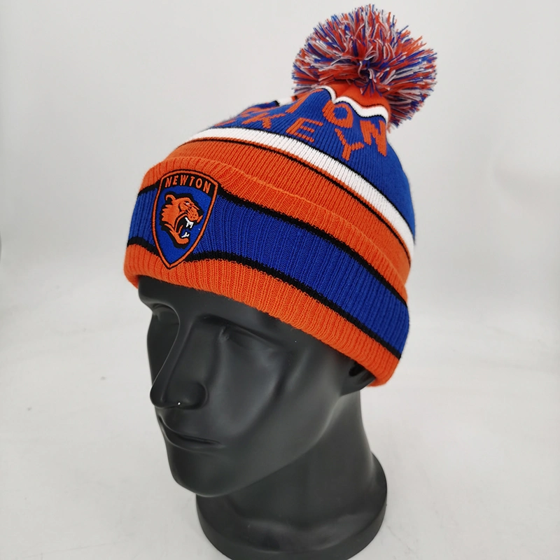 Custom Embroidered Jacquard Knitted Beanie Hat with POM POM, Bobble Hat