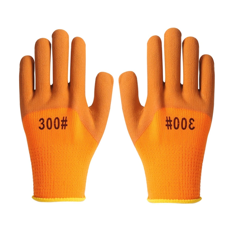 7g Orange Acrylic Polyester Terry Thickness Liner with Latex Foam Coated Warm Winter Safety Work Glove