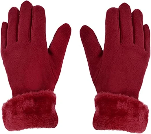 Hat and Glove Set Fleece Winter Warm Hats Gloves Red Scarves