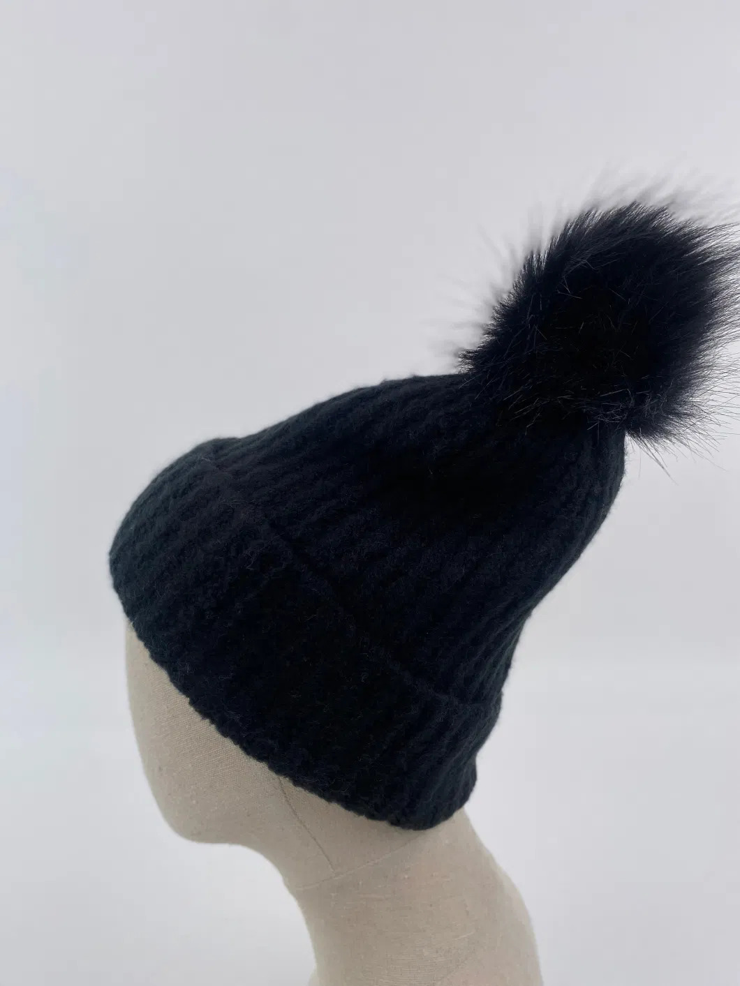 Fashion Unisex Black Solid Color Basket Diamond Kintted Pompom Hat