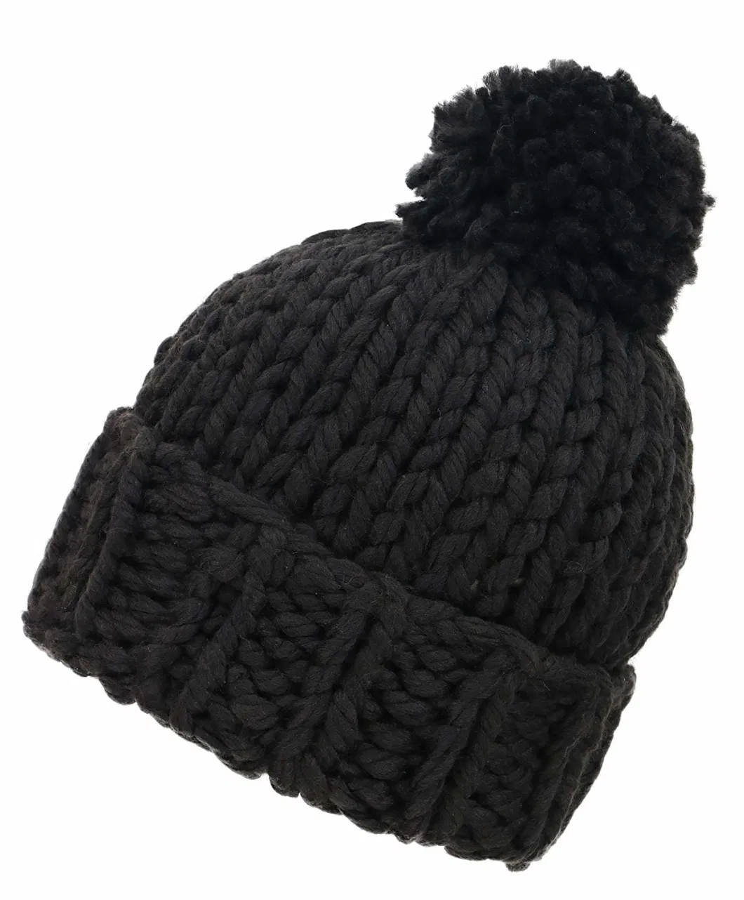 Wholesale Cotton Polyester Soft Warm Comfortable Beanie Chunky Knit Hat with Faux Far POM POM