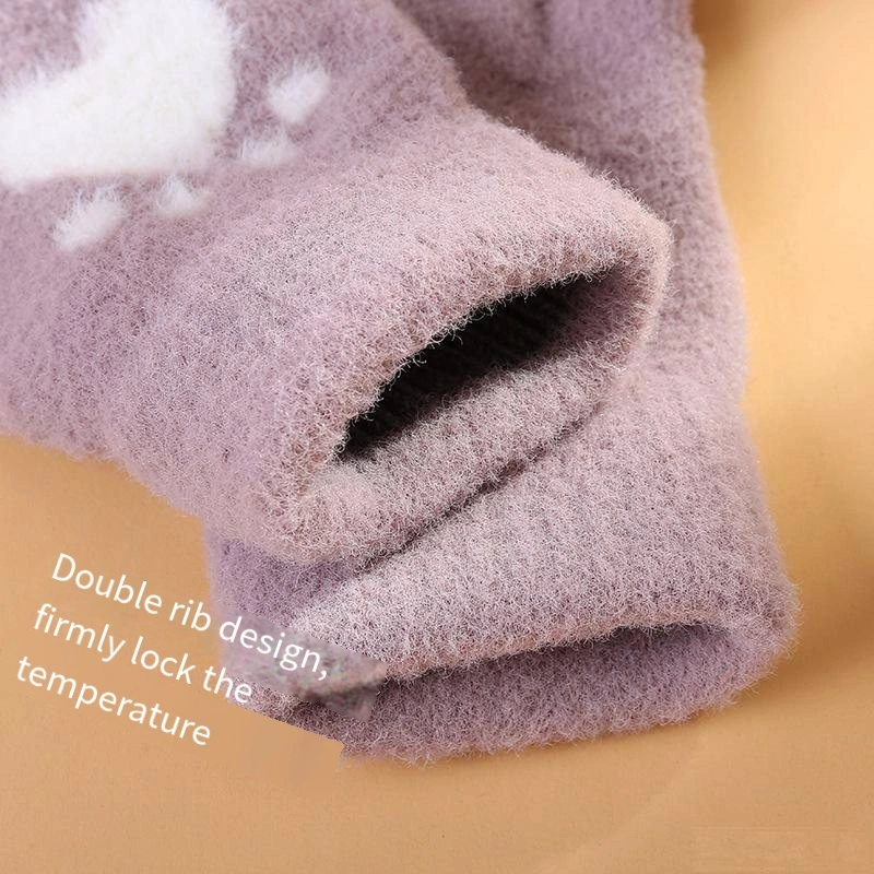 Full Finger Wholesale Custom Knitted Winter Warm Cute Younger Lady Girl Touch Screen Microfiber Fleece Gloves