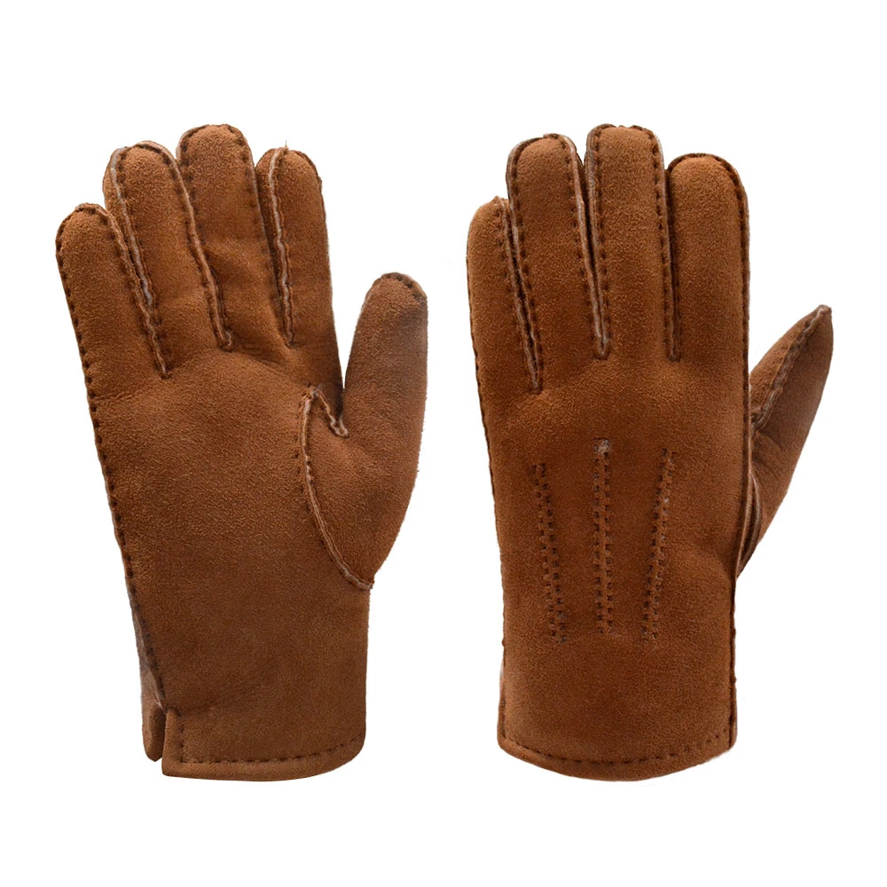 Winter Genuine Sheepskin Wool Fleece Lining Thick Unisex Gloves