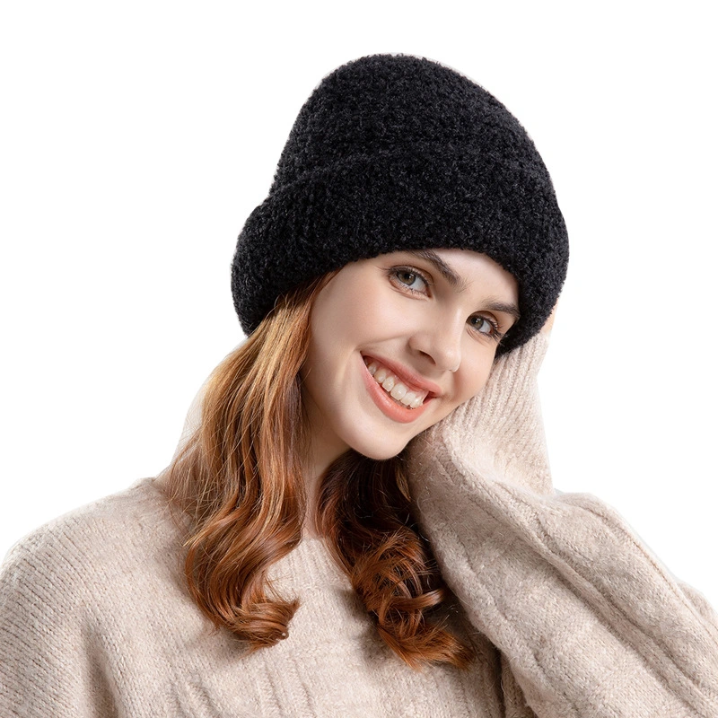 Women&prime;s Warm Winter Beanie Hat Thick Teddy Fleece Knitted Hat