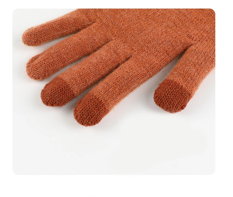 Winter Wool Warm Knitted Hat Set with Plush Touch Screen Gloves Set