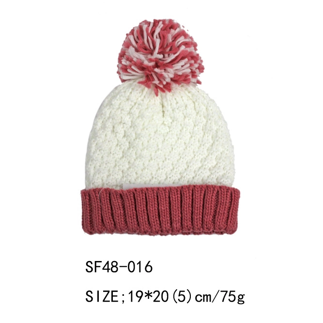 Lady&prime;s Autumn Hat with Pompom White Knitting Pattern Girls&prime; Beanie
