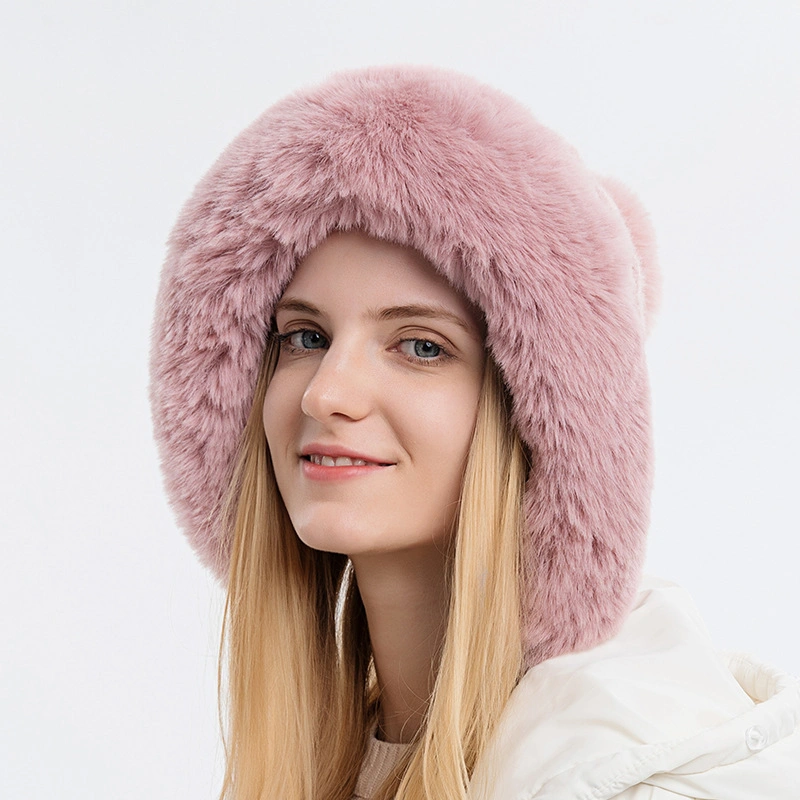 Faux Fur Trimmed Knit Hat POM POM Winter Gift Warm Style Winter Warm for Women and Girls Hat