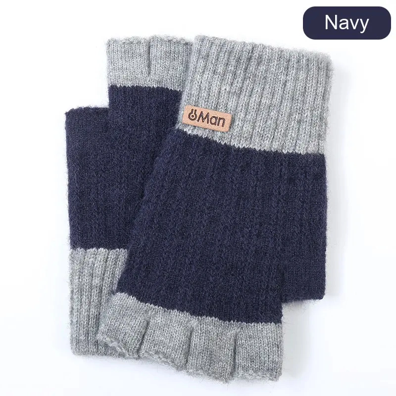 Autumn and Winter Warm Brushed Thick Fingerless Knitted Wool Gloves