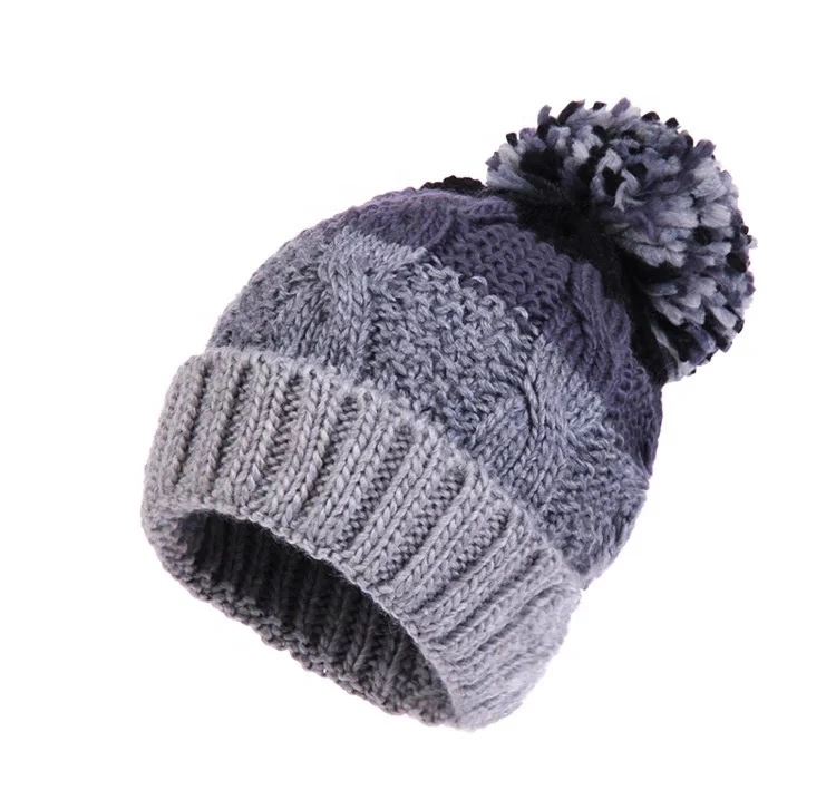 Promotional Cheap Winter POM POM Beanie Plain Custom Knitted Striped Hat