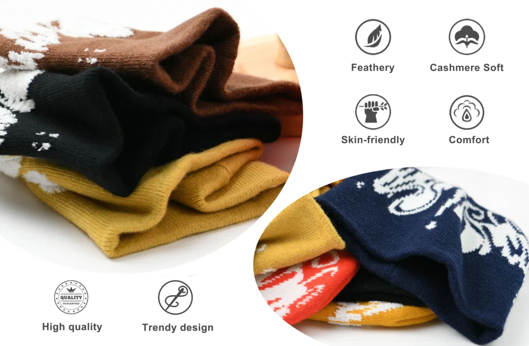 Beanie Hats Jacquard High Quality Cashmere Soft Custom Logo Low MOQ Air Shipping Acrylic Knitted Fashion Women Cap Nofold Cozy