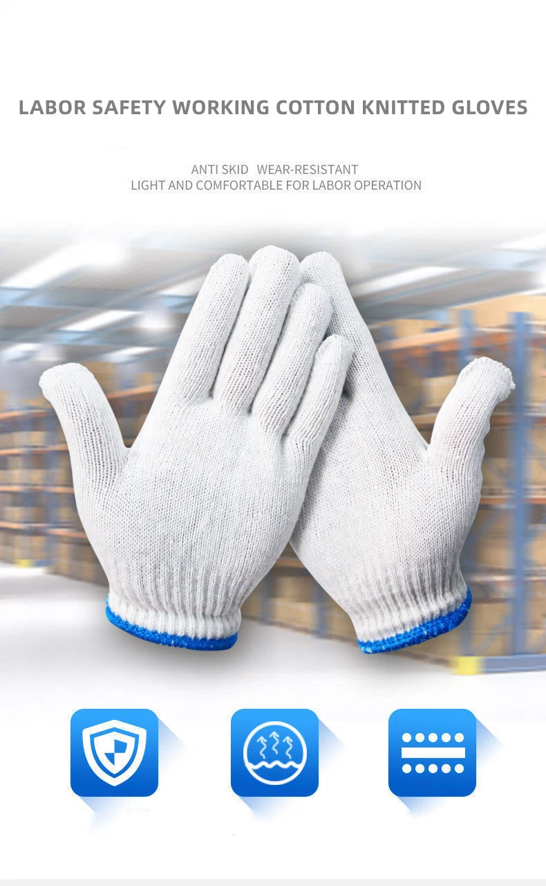 China Wholesale White 7/10gauge Cotton Knitted Glove Hand Guantes Safety Work Gloves