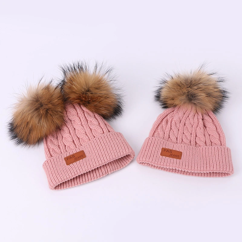 Warm Kids Boys Girls Winter Hat with Pompom Ears Elastic Knitted Toddler Beanie Hats