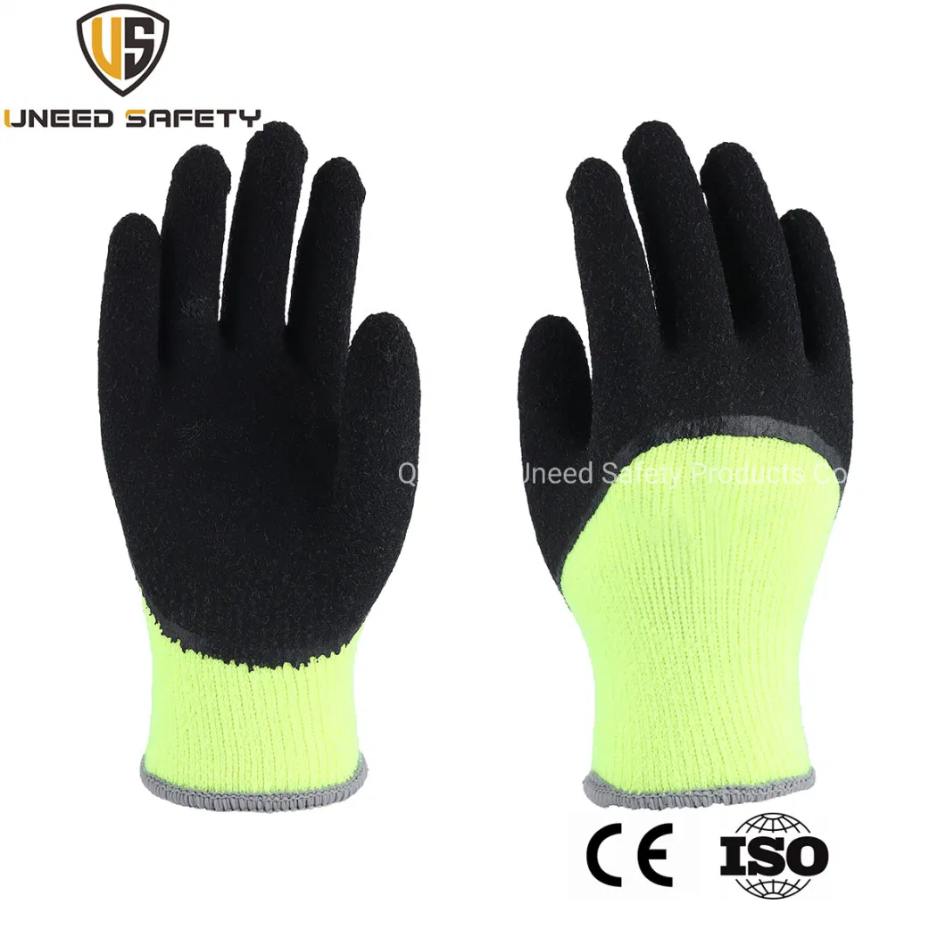 Hi-Vis Winter Warm Acrylic Liner 3/4 Dipped Crinkle Latex Coated Safety Work Protective Working Glove