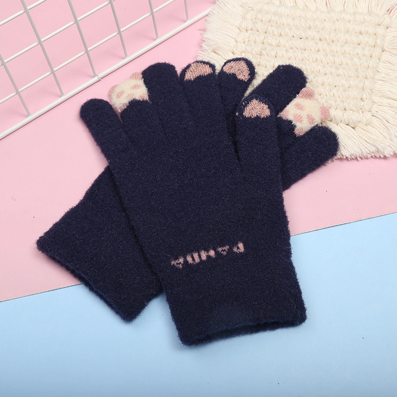 Processing Custom Knitted Wool Men Women Cute Cartoon Warm Cold Winter Fleece Gloves