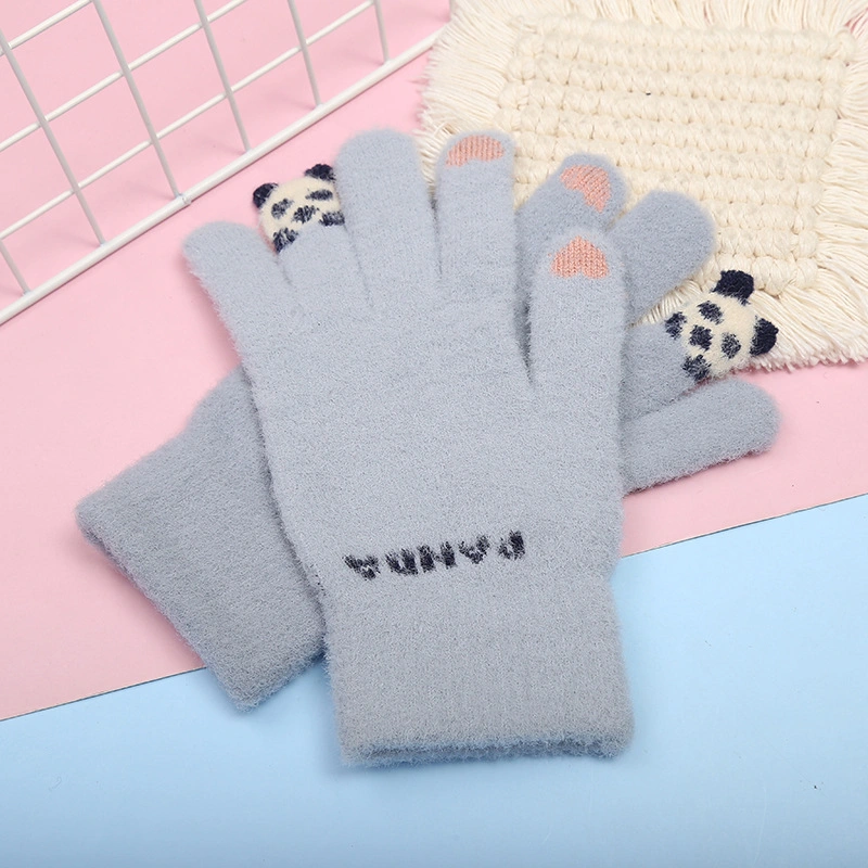 Processing Custom Knitted Wool Men Women Cute Cartoon Warm Cold Winter Fleece Gloves