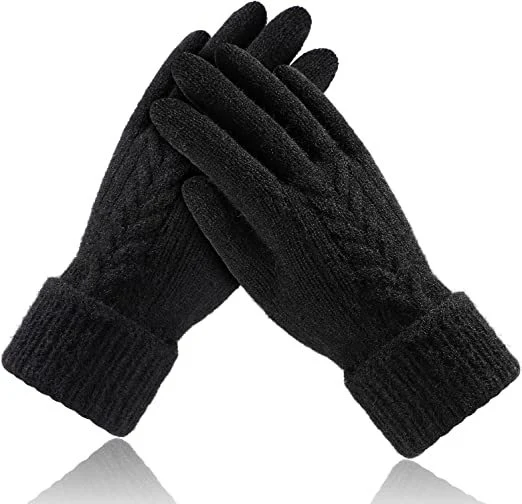 Knitted Acrylic Ladies Jacquard Winter Warm Finger Touch Screen Gloves