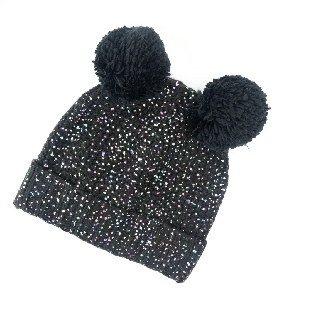 Fatory Customized Children Cute Mix Melange Pompom Stretch Knitted Hat