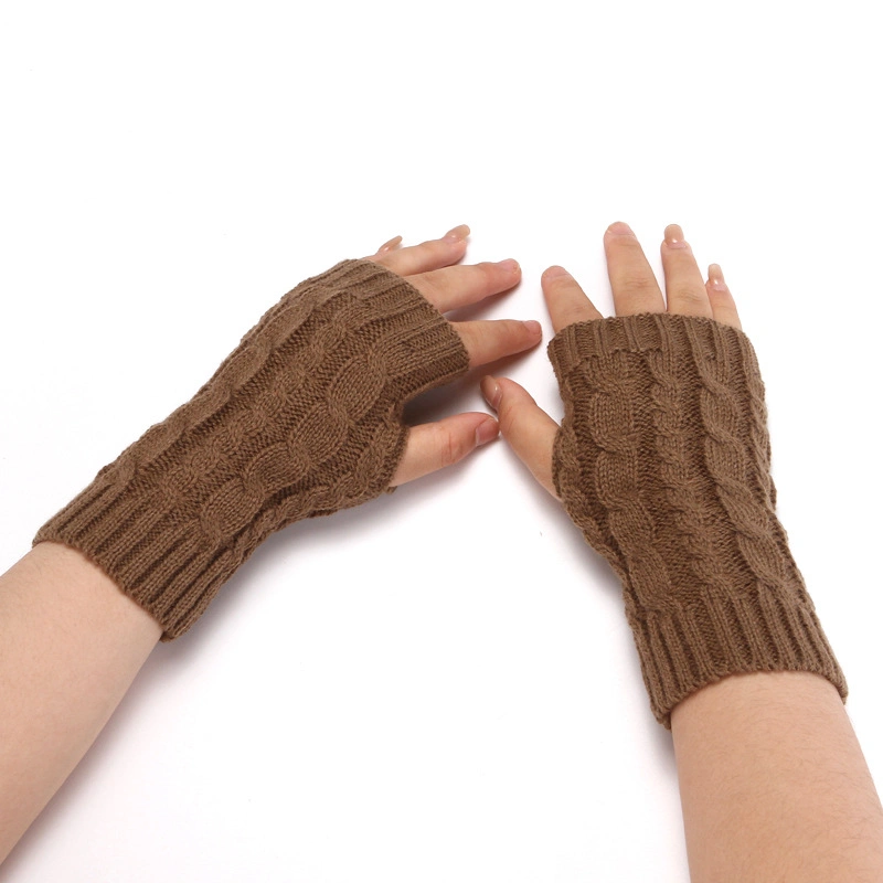 Knitted Wool Half-Finger Men-Women Wrist Guard Fingerless Long Warm Acrylic Gloves