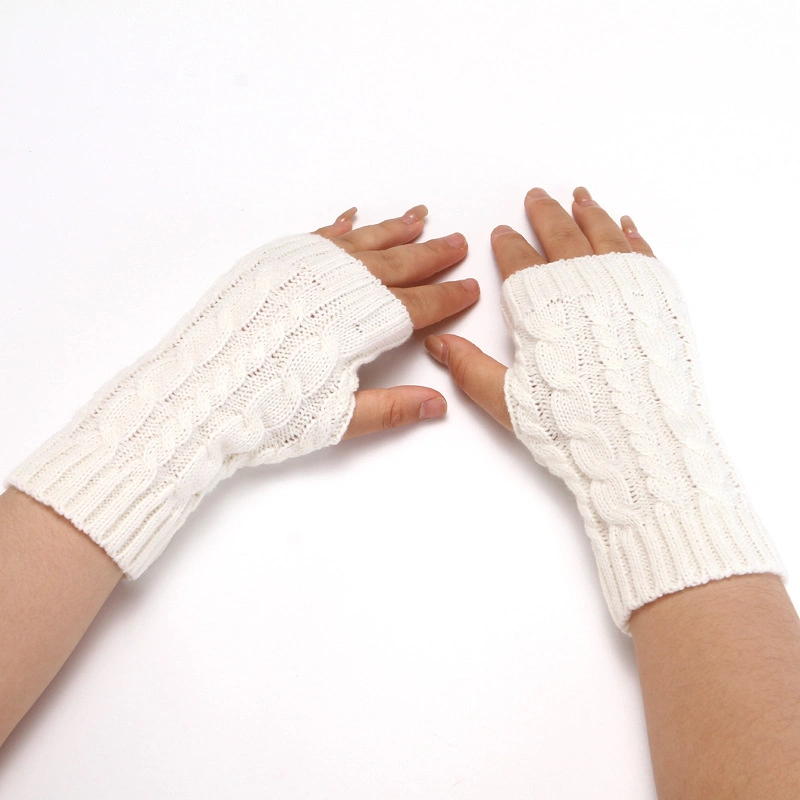 Knitted Wool Half-Finger Men-Women Wrist Guard Fingerless Long Warm Acrylic Gloves