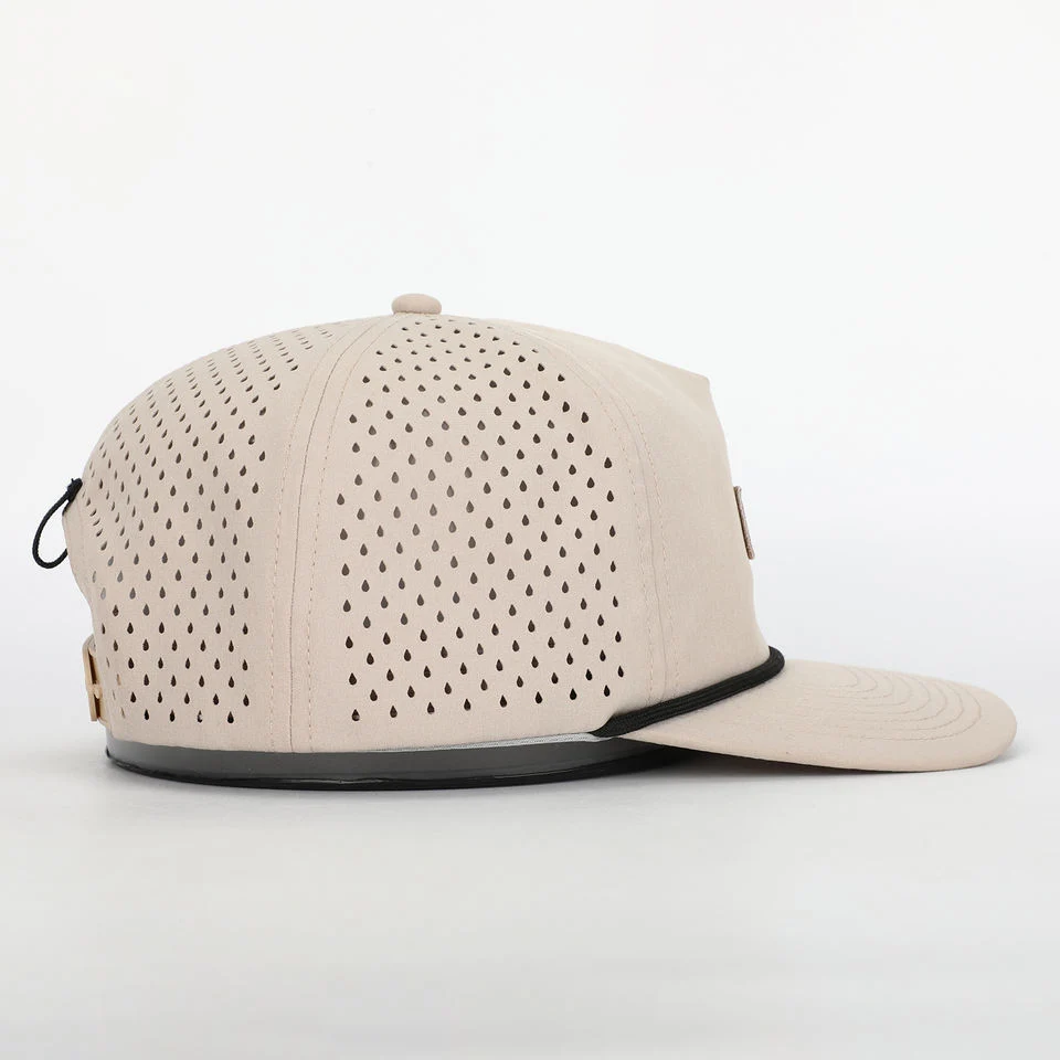 Custom Logo 5 Panel Rope Baseball Cap, Laser Cut Perforated Sport Running Dad Gorras, 100% Polyester Unstructured Golf Hat