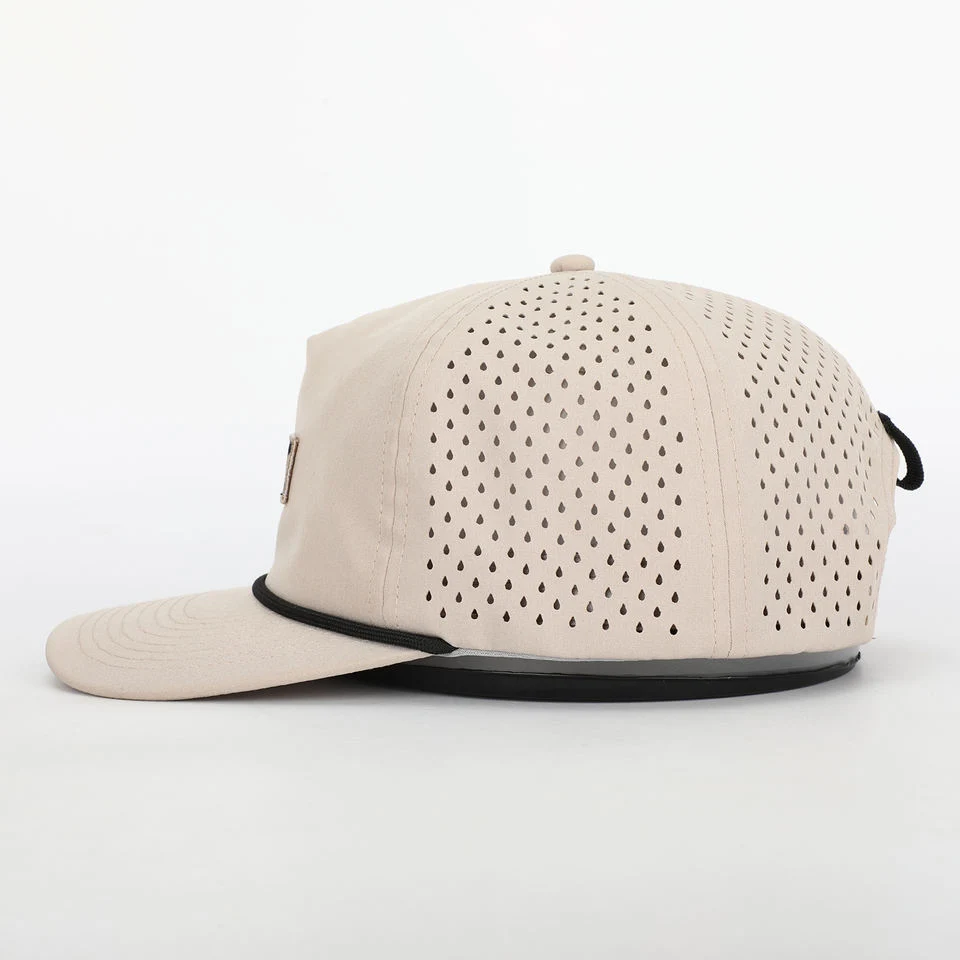 Custom Logo 5 Panel Rope Baseball Cap, Laser Cut Perforated Sport Running Dad Gorras, 100% Polyester Unstructured Golf Hat