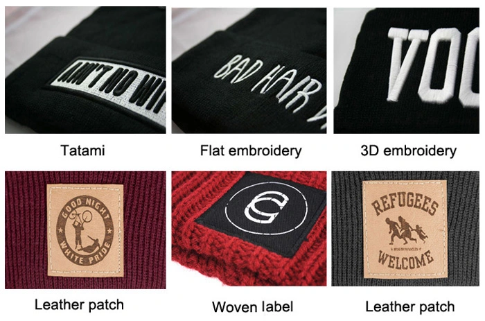 Factory Customized Plain Colors Wool Jacquard Knitted Beanie Caps Winter Sport Hat with Woven Label