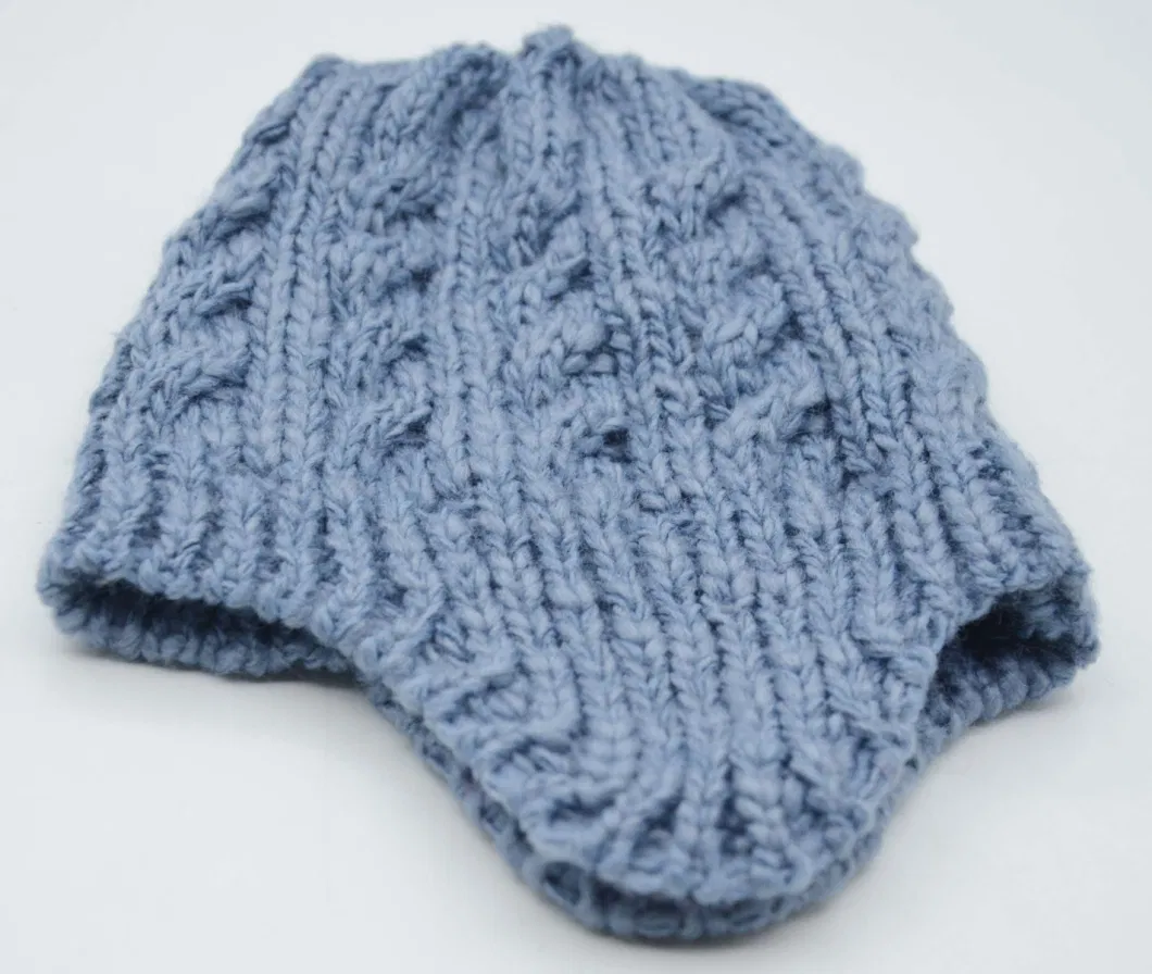 Warm Soft Blue and Multi Striped Children Knitted Hats BSCI Oeko Tex