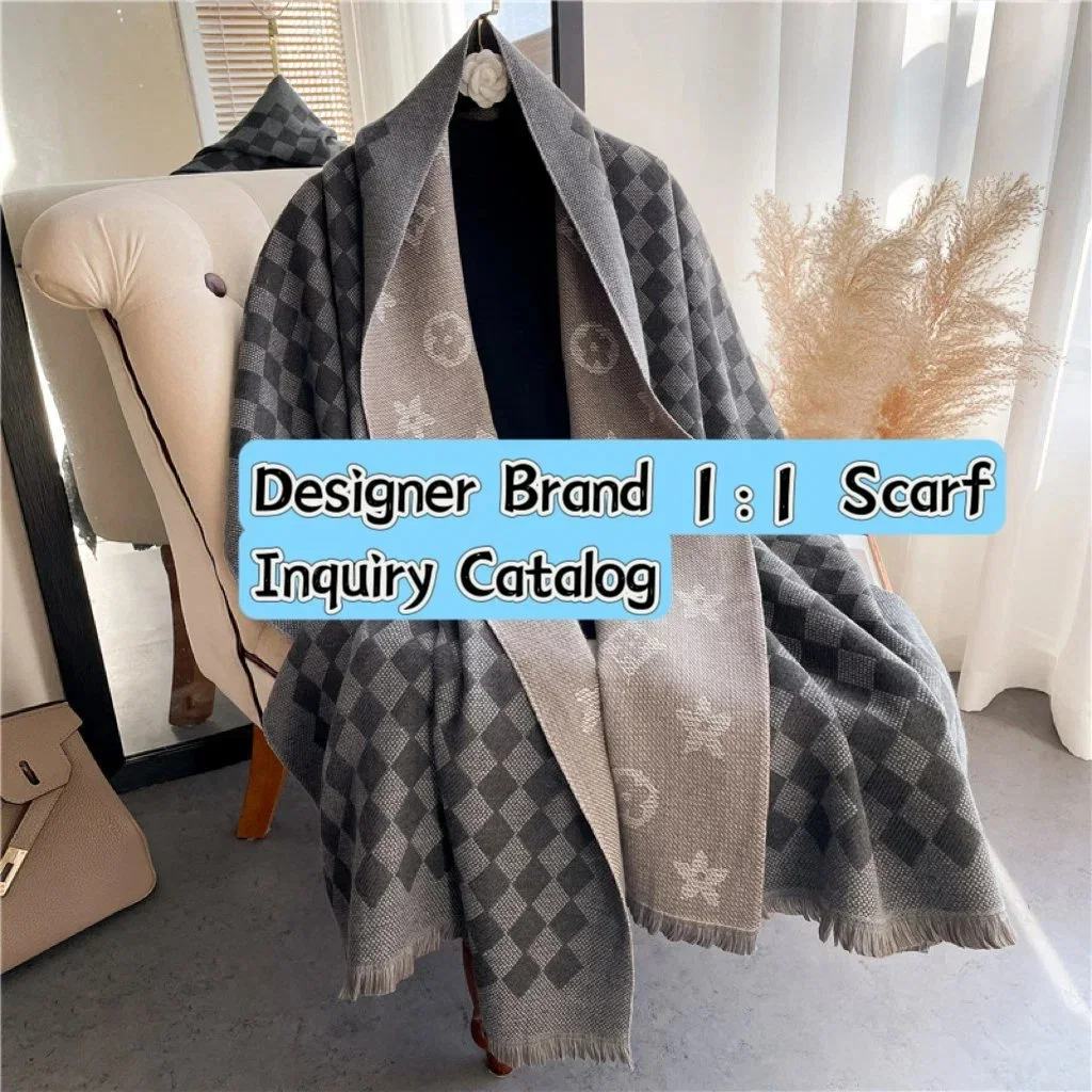 2024 Winter Core Spun Yarn Scarf Two Tone Colour Fashion Shawl Knitted Embroidery Scarf Shawl Luxury Designer Scarf Wool Soft Women&prime; S Scarf