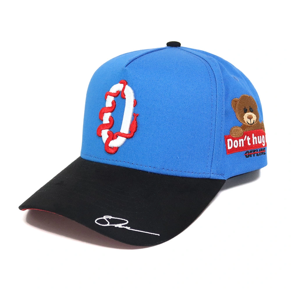 Personalized Comfortable Blue Baseball Cap with 3D Embroidery Made of Pure Cotton Fabric