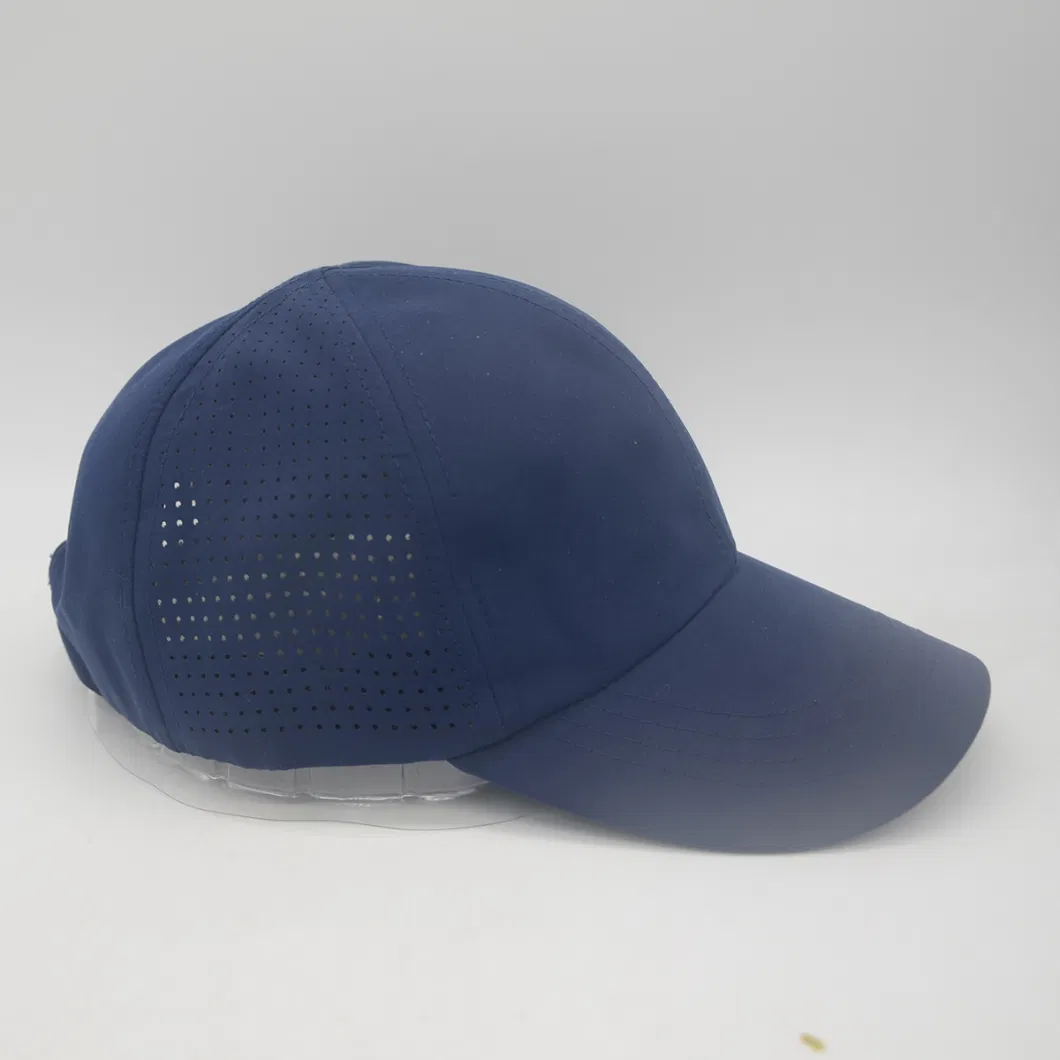 RPET Polyester Laser Cutting Performated Hole 6 Panel Breathable Baseball Cap Sport Cap Without Top Button