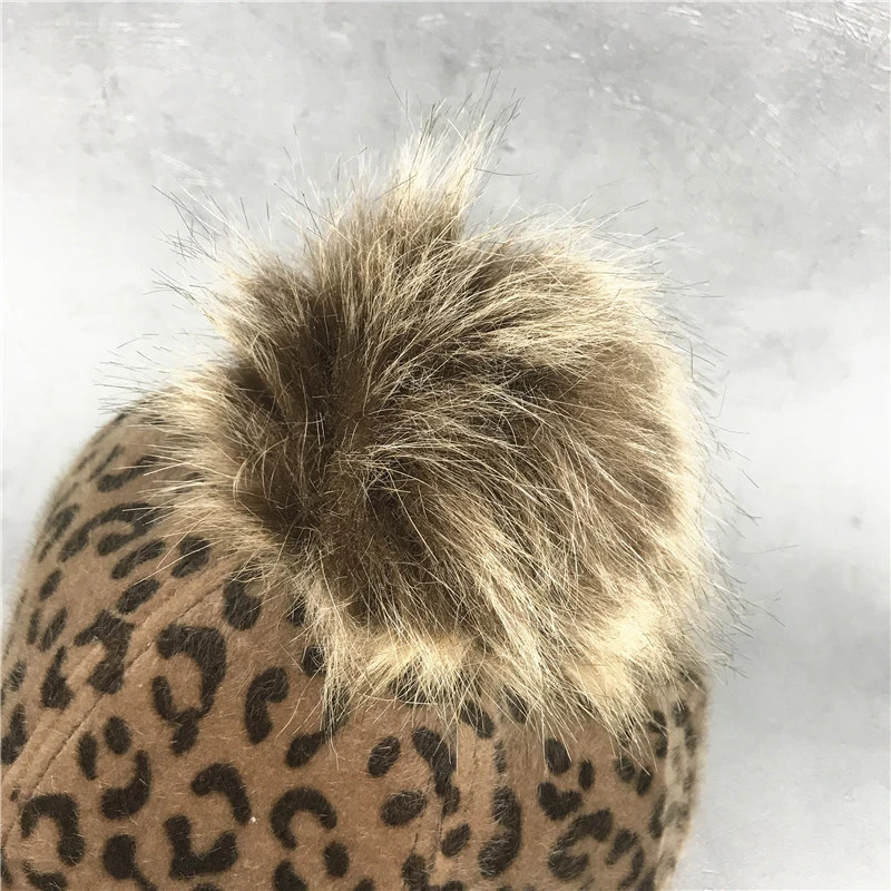 Autumn Winter Baseball Cap Women Faux Fur Pompom Ball Leopard Print Parent-Child Caps Child Snapback Kids Hat Hip Hop Wbb13561