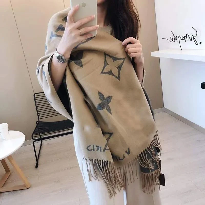 Luxury Famous Brand Designer Scarf Wool Black Tassel Scarves Winter Warm Scarf