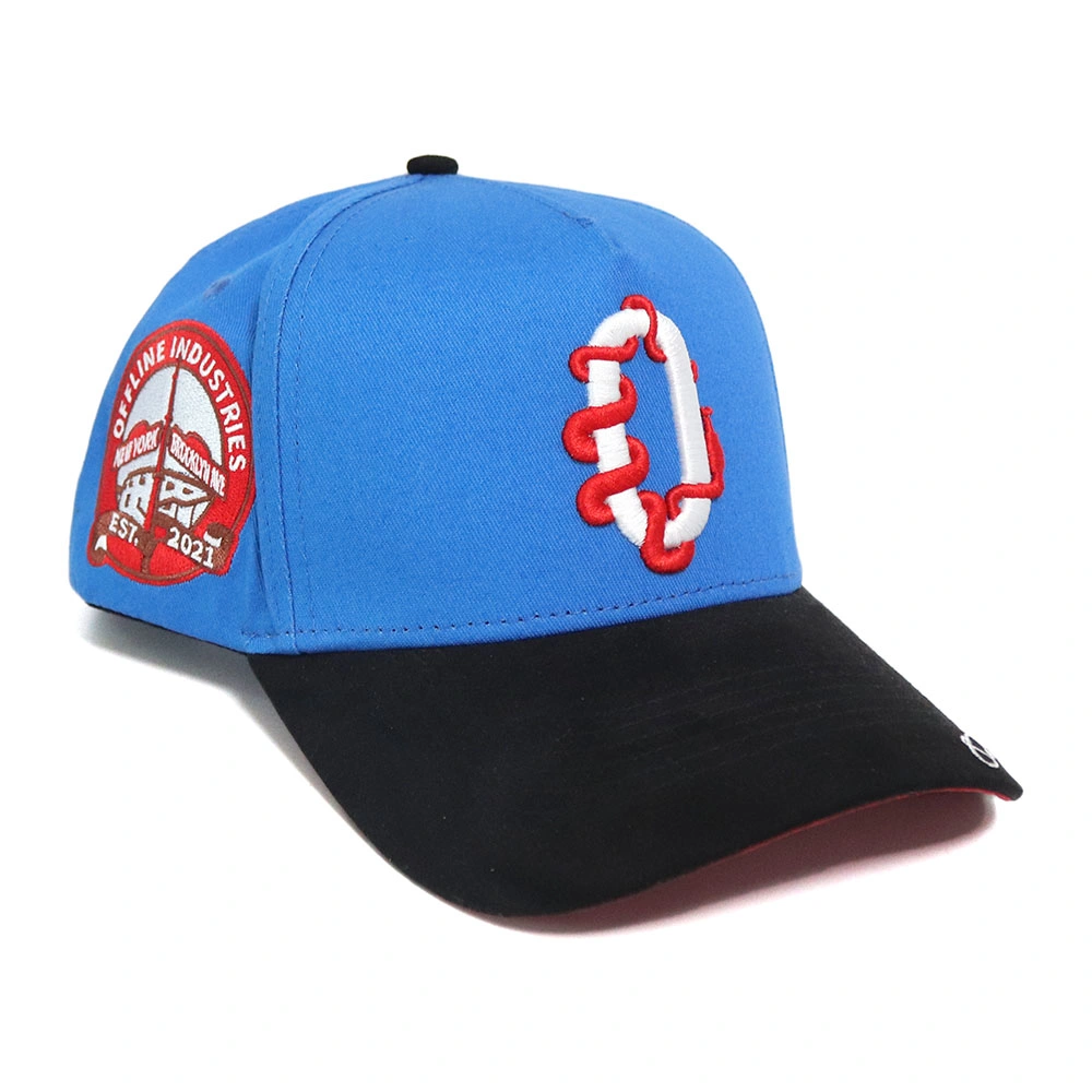 Personalized Comfortable Blue Baseball Cap with 3D Embroidery Made of Pure Cotton Fabric