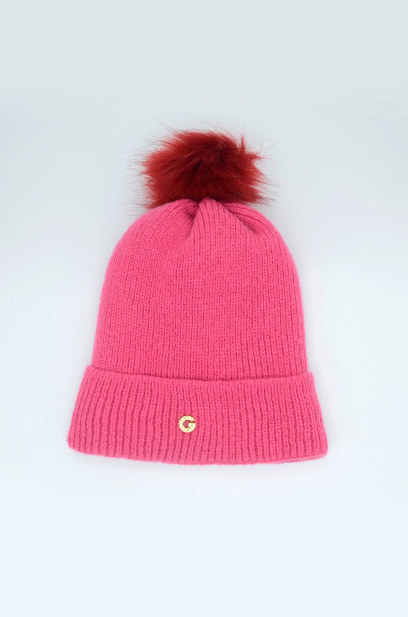 Warm Plain POM POM Beanie Winter Hats with Metal Logo