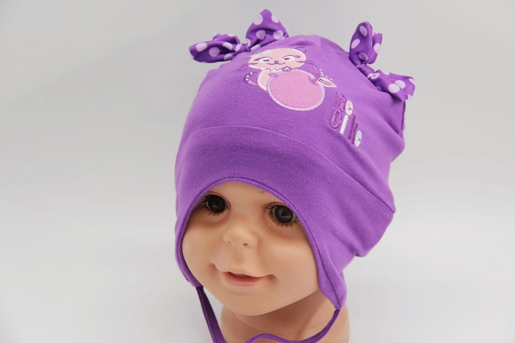 Baby Jersey Summer Hat with Cat Emrboidery and Top with Bow