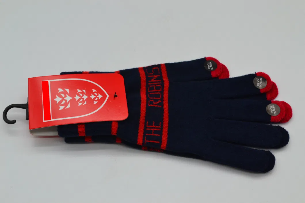 Custom Ladies 100% Acrylic Full Finger Jacquard Navy Blue Adults Warm Winter Touch Screen Knit Gloves