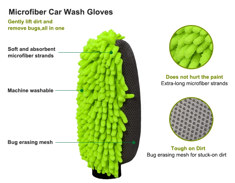 Premium Scratch Free Super Absorbent Chenille Car Washing Mitt Microfiber Gloves
