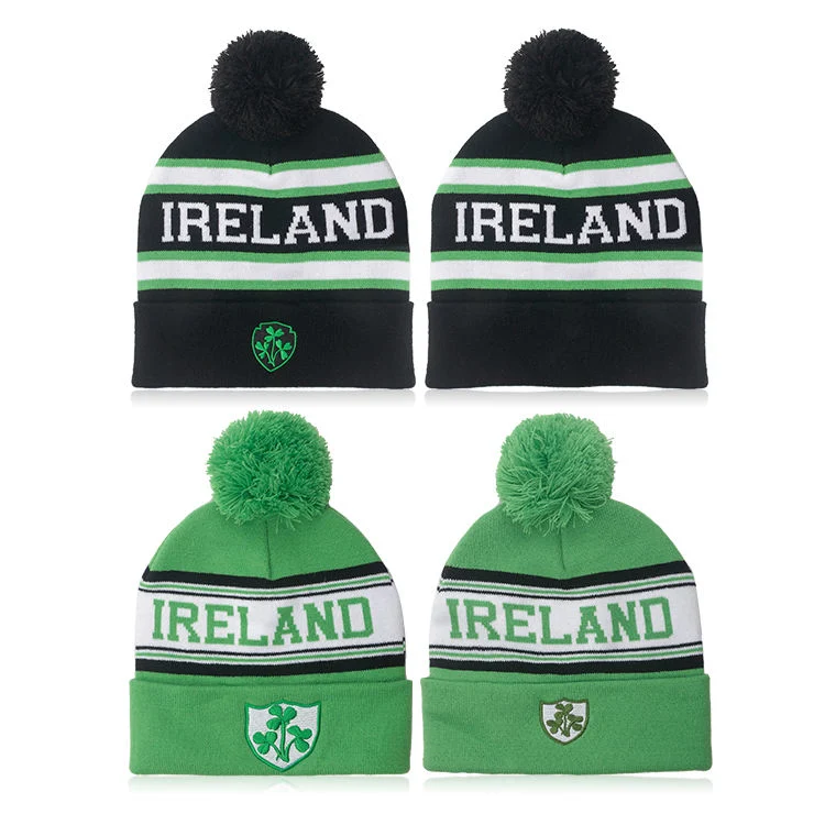 St. Patrick&prime;s Day St Fashion Embroidery Jacquard Logo Acrylic Knit Beanie Hat Cap