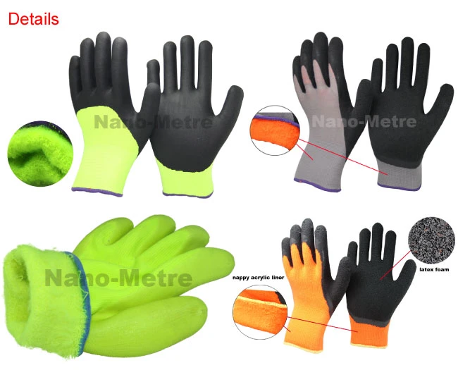 Nmsafety Cheap Polyester Warm Liner Coated Latex Winter Work Glove