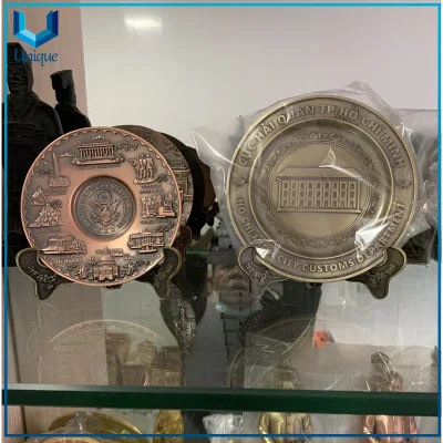  Customize Design Medal Plaque with Holder, Metal Commemorative Medal Plate with Display Metal Base for Souvenir Gifts